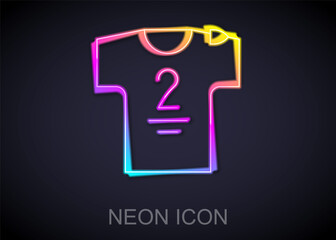 Glowing neon line Football jersey and t-shirt icon isolated on black background. Vector