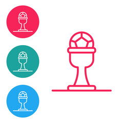 Red line Award cup and football ball icon isolated on white background. Winner trophy symbol. Championship or competition trophy. Set icons in circle buttons. Vector