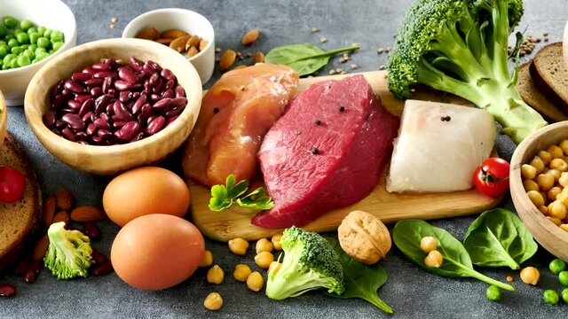 health food selection- meat, fruit and vegetable