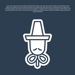 Blue line Traditional korean hat icon isolated on blue background. Vector