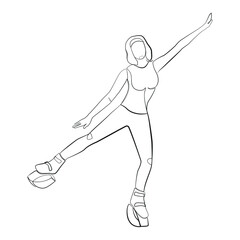 Woman doing exercise in kangoo jumping boots line drawing on white isolated background