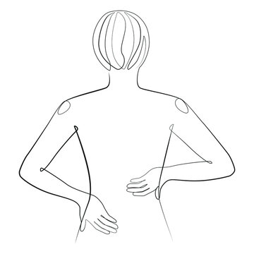 recommend clip art: Woman experiencing pain in the lumbar part of the back made in a graphic style of line art on white isolated background
