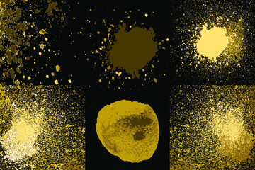Golden Sparkles Spray Splatter on Black background
