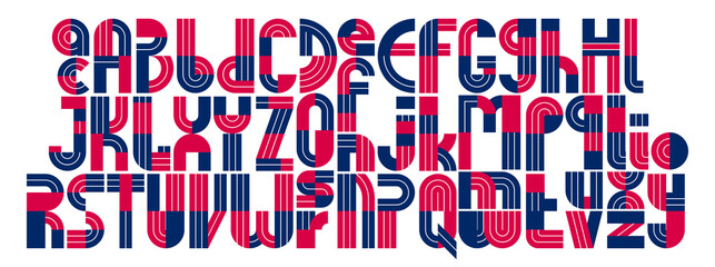 Abstract geometric original font vector typeset, logo creation alphabet minimal tech linear geometry style, stylish square unique tile letters set, uppercase and lowercase.