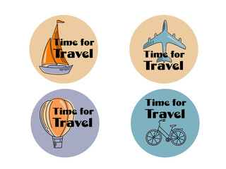 Conceptual travel lettering, bike, plane and yacht emblem