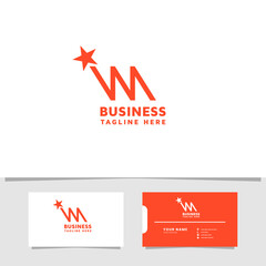 Shooting star form letter M logo with business card template