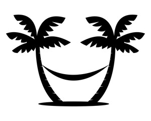 Palm trees with hammock silhouette. Vector illustration. - obrazy, fototapety, plakaty