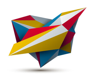 Low poly abstract form isolated on white, vector future shape design polygonal art, dimensional geometric dynamic tech theme, with mesh lines.