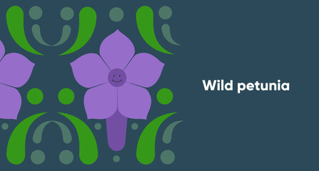 Wild petunia. Flower. Simple vector illustration. Funny plant. Background image for banner, greeting card, invitation, decoration. - obrazy, fototapety, plakaty