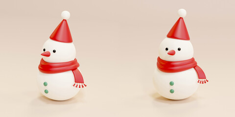 3d cute snowmen with Xmas hats set