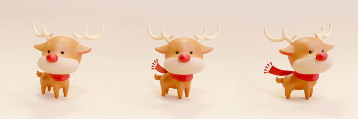 3d Christmas reindeer figurine set