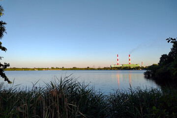 Power plant on the lake shore