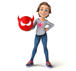 Fun 3D illustration of a cartoon teenage girl