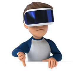 Fun 3D illustration of a cartoon kid with a VR helmet