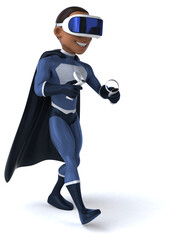Fototapeta na wymiar Fun 3D Illustration of a superhero with a VR Helmet