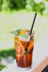 Lemon, orange lemonade. Refreshing alcoholic beverage. Summer drink