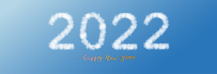 Happy new year, fluffy 2022 clouds on blue Sky,Vector calendar,Typography text 2022 font on Horizon Clear skyscape with white cloud, Banner design for New Year year or Christmas
