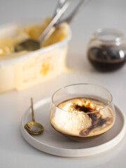 Affogato , traditional  italian coffee with ice cream. Summer beverage