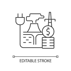 Geothermal energy price linear icon. Sustainable thermal power production. Price for energy. Thin line customizable illustration. Contour symbol. Vector isolated outline drawing. Editable stroke