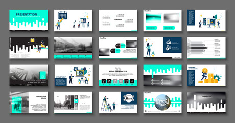 Business presentation, launch financial annual report project. Infographic design template, green, black elements, white background, set. A team of people creates a business, teamwork.Mobile app