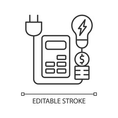 Energy price rebates linear icon. Discount for electrical power consumption. Energy purchase. Thin line customizable illustration. Contour symbol. Vector isolated outline drawing. Editable stroke