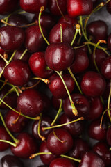 Fresh sweet and sour dark red cherries, close up