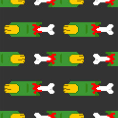 Zombie finger pixel art pattern seamless. 8 bit Green finger and bone background.