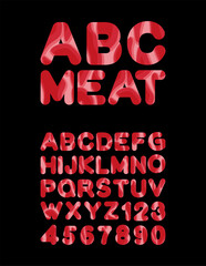 Meat font. Beef ABC. Meat letters. Pork Alphabet