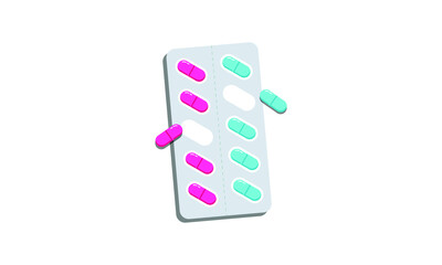 Pills blister pack with capsule. Drug, pill, capsule logo