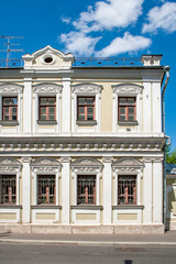 Fototapeta na wymiar From the vast city estate of the 17th-19th centuries in Vishnyakovsky Lane, only a large two-story house, built in the eclectic style of the second half of the 19th century, has survived 