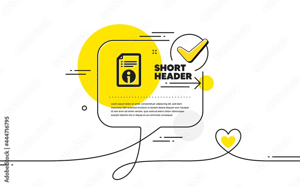 Poster technical information icon. continuous line check mark chat bubble. instruction sign. technical info