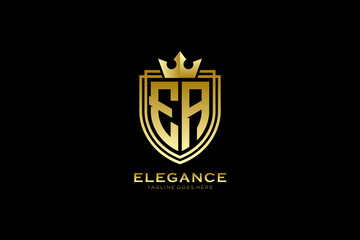 initial EA elegant luxury monogram logo or badge template with scrolls and royal crown - perfect for luxurious branding projects - obrazy, fototapety, plakaty