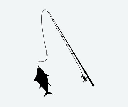 black fishing rod catching fish clip art preview