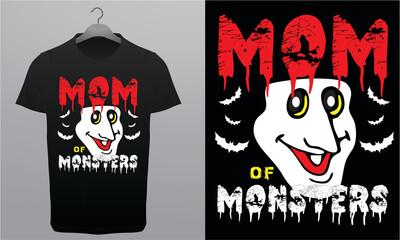 Mom of Monsters  Halloween T-Shirt Design Template, Branding T-Shirt Royalty Free Halloween Design Vector Tess.