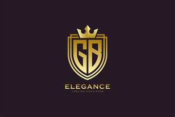 initial GB elegant luxury monogram logo or badge template with scrolls and royal crown - perfect for luxurious branding projects - obrazy, fototapety, plakaty