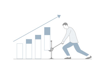 Growth plan concept. Man lifting statistics data bar. Limited colour flat vector.