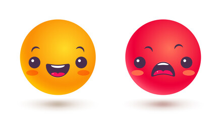 Vector set icons of emoji in kawaii style. Funny and angry emoji.