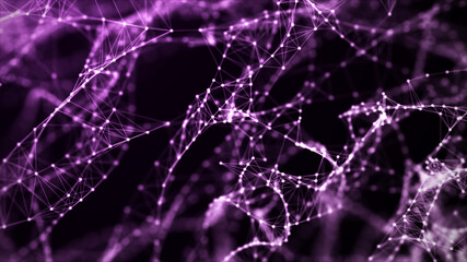 Network connection structure. Abstract background with moving dots and lines. Futuristic illustration. Digital technology design. 3d rendering.