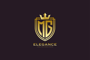 initial MG elegant luxury monogram logo or badge template with scrolls and royal crown - perfect for luxurious branding projects - obrazy, fototapety, plakaty