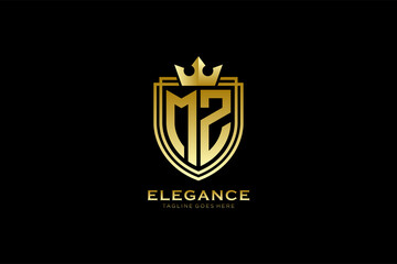 initial MZ elegant luxury monogram logo or badge template with scrolls and royal crown - perfect for luxurious branding projects - obrazy, fototapety, plakaty