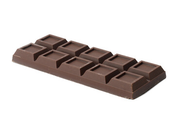 bar of dark chocolate isolated on white background.