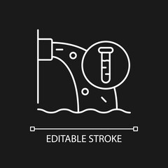 Water pollution control white linear icon for dark theme. Urban runoff contamination management. Thin line customizable illustration. Isolated vector contour symbol for night mode. Editable stroke