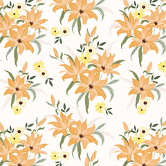 Fototapeta na wymiar Orange Wild Flower Garden Pattern