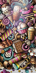 Ice Cream hand drawn doodle banner. Cartoon vector detailed flyer.