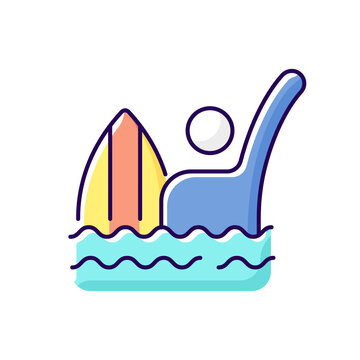 Emergency signal for drowning RGB color icon. Isolated vector illustration. Waving one straight arm above head. Surfer being in dangerous situation. Hand signal simple filled line drawing