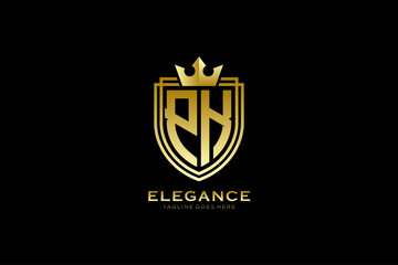 initial PK elegant luxury monogram logo or badge template with scrolls and royal crown - perfect for luxurious branding projects