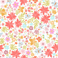 Fototapeta na wymiar Pretty Pink Florals and Butterfly Pattern