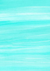 Abstract turquoise watercolor hand painted background, textured splashes effects. Trendy sunbaked mint color