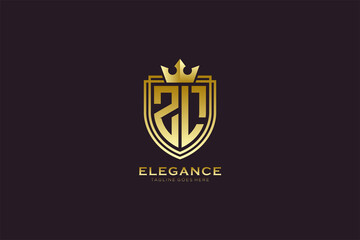initial ZL elegant luxury monogram logo or badge template with scrolls and royal crown - perfect for luxurious branding projects