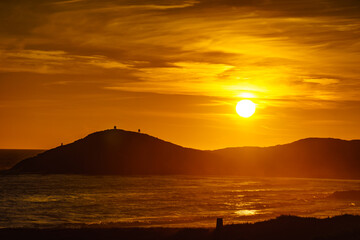 Naklejka premium Sunset over sea, Calblanque beach, Spain
